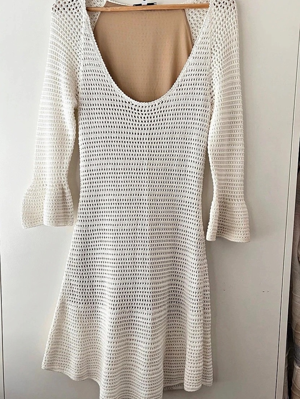 INTERMIX Crochet Mini Dress in White Size Large Like New
